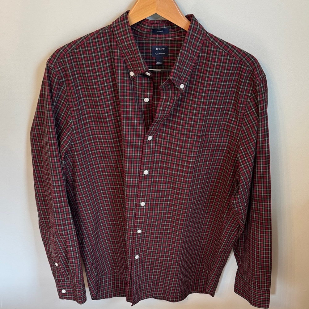 J. Crew Factory Red and Green Plaid Button Down Shirt
